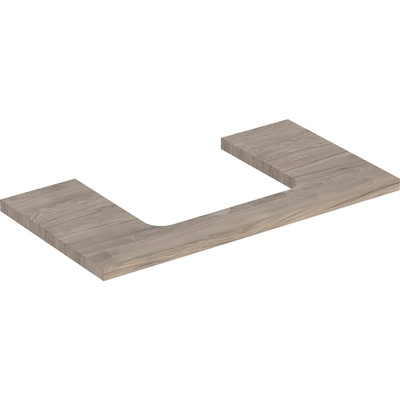 Blat pod umywalkę Geberit ONE z wycięciem, do prostokątnej umywalki nablatowej: B=89.4cm, Orzech włoski hickory, Przekrój=Na środku, Melamina, struktura drewna
