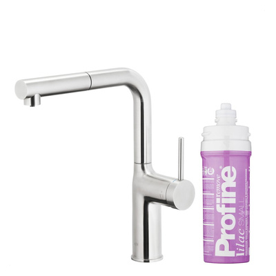 DUERO PURE MOVE PULL-OUT Bateria kuchenna z funkcją filtracji wody i wyciąganą wylewką, Stal nierdzewna + Zestaw filtrujący PROFINE Lilac S