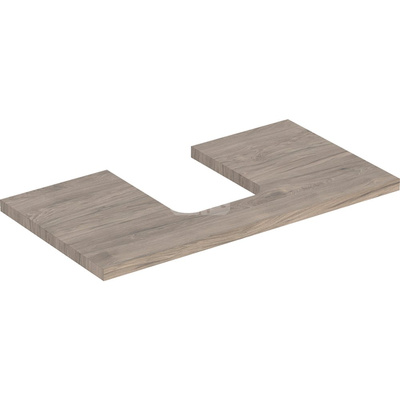 Blat pod umywalkę Geberit ONE z wycięciem, do umywalki nablatowej w kształcie misy: B=74.6cm, Orzech włoski hickory, Melamina, struktura drewna, Przekrój=Na środku