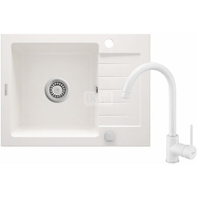 Zlew. zorba alabaster granit 1k z/ko 580x440x164, 3,5" + osprzęt space-saver + bateria nemezja z wylewką "u"
