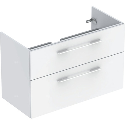 Szafka pod umywalkę meblową Geberit Selnova Square, slim, z dwoma szufladami: B=98.8cm, Szerokość umywalki=100cm, H=63.5cm, T=50.2cm, Biały / Lakierowany na wysoki połysk