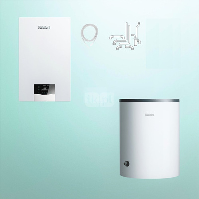 Pakiet - Kocioł gazowy jednofunkcyjny VAILLANT ecoTEC plus VC 25CS/1-5 kondensacyjny wiszący 2.8 - 26.4 kW + Zasobnik c.w.uVIH R 120/6 B + Zestaw podłączeniowy