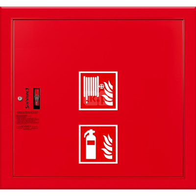Hydrant DN 52 wnękowy ze zwijadłem, z miejscem na gaśnicę solo, wąż 15 m, zamek patent, RAL 3000