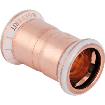 Mufa GEBERIT Mapress Kupfer, miedź, 15 mm, DN 12 x 15 mm x DN 12 (mufa zaprasowywana x mufa zaprasowywana), (głębokość: 4 mm) z uszczelką