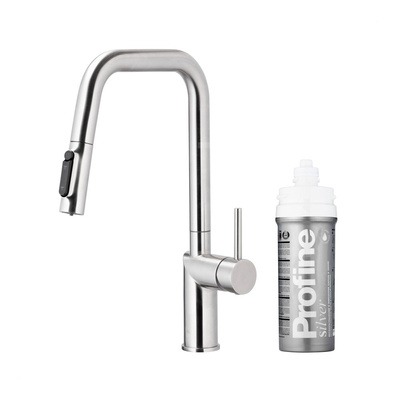 DUERO PURE STYLE PULL-OUT BATERIA KUCHENNA Z FUNKCJĄ FILTRACJI WODY I WYCIĄGANĄ WYLEWKĄ, STAL NIERDZEWNA + ZESTAW FILTRUJĄCY PROFINE SILVER S