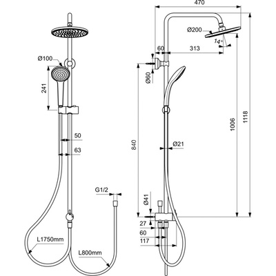 IDEALRAIN SYSTEM NATRYSKOWA Z WĘŻEM HD/200 SBLK