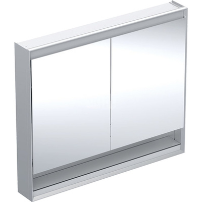 Szafka z lustrem Geberit ONE z wnęką i ComfortLight, z dwoma drzwiami, montaż natynkowy, wysokość 90 cm: B=105cm, Aluminium anodyzowane