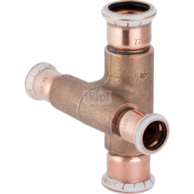 Czwórnik GEBERIT Mapress Kupfer 90' miedź, 18 mm x 15 mm x 18 mm x 15 mm DN 15 x DN 12 x DN 15 x DN 12, mz x mz x mz x mz