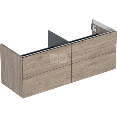 Szafka pod umywalkę nablatowa Geberit ONE, z czterema szufladami: 50.4x47cm, Szerokość umywalki=135cm, Orzech włoski hickory / Melamina, struktura drewna
