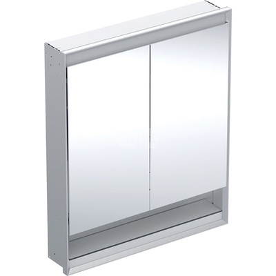 Szafka z lustrem Geberit ONE z wnęką i ComfortLight, z dwoma drzwiami, montaż podtynkowy, wysokość 90 cm: B=75cm, Aluminium anodyzowane