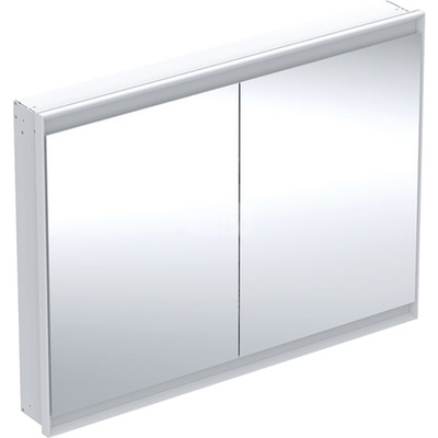 Szafka z lustrem Geberit ONE z ComfortLight i dwojgiem drzwi, montaż podtynkowy, wysokość 90 cm: B=120cm, Biały / Aluminium malowane proszkowo