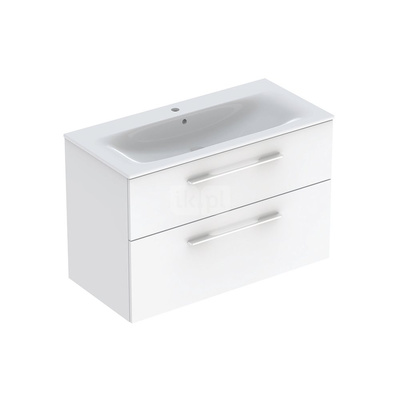 Geberit Selnova Square Zestaw szafki pod umywalkę, z dwiema szufladami, B100cm, H65.2cm, T50.2cm, biały, z umywalką meblową, cienki rant, z przelewem, z otworem na baterię