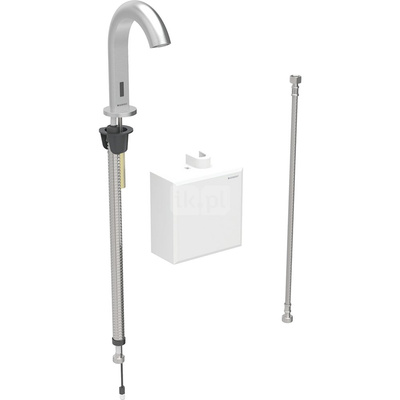 Bateria umywalkowa Geberit Piave, stojąca, zasilanie bateryjne, z natynkową skrzynką funkcyjną, bez mieszacza, stal nierdzewna