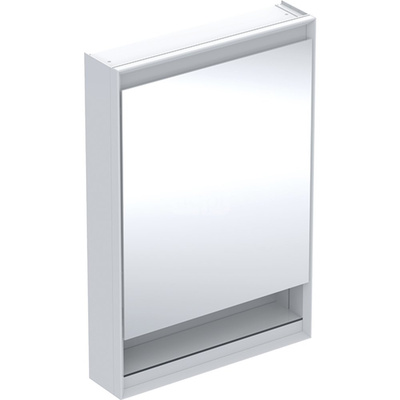 Szafka z lustrem Geberit ONE z wnęką i ComfortLight, z jednymi drzwiami, montaż natynkowy, wysokość 90 cm: B=60cm, Biały / Aluminium malowane proszkowo, Drzwi=Zawias po lewej