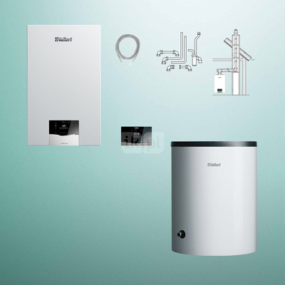 Pakiet - Kocioł gazowy jednofunkcyjny VAILLANT ecoTEC plus VC 25CS/1-5 kondensacyjny wiszący 2.8 - 26.4 kW + RegulatorsensoCOMFORT 720 + Zestaw powietrzno-spalinowy szachtowy + Zasobnik c.w.uVIH R 120/6 B