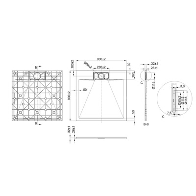 Brodzik prysznicowy kwadratowy Alvero 90x90 cm biały