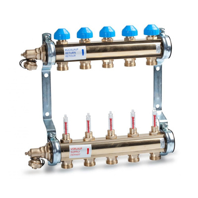 Rozdzielacz mosiądz, zasilanie dół 0-6l/min, powrót górna belka, w zestawie spust/odpowietrz. HKV513,8 OUTLET HEAT.CIRC. MANIFOLD