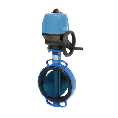 Przepustnica bezkołnierzowa SYLAX z napędem elektr. on/off SOCLA seria V 3x400V 50Hz, IP68, dysk: GGG40 epoksyd., wykładzina: EPDM, korpus: GG25 epoksyd., Pnom 0,6 MPa, tmax=120 st.C