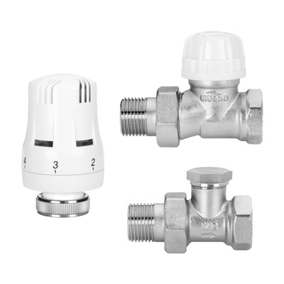 Komplet termostatyczny prosty INVENA PROV - zawór termostatyczny, zawór powrotny, głowica mini PROV