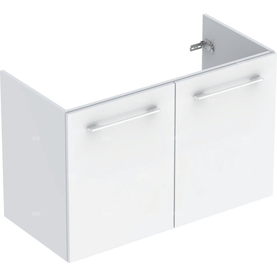 Szafka pod umywalkę meblową Geberit Selnova Square, slim, z dwoma drzwiami: B=98.8cm, Szerokość umywalki=100cm, H=63.5cm, T=50.2cm, Biały / Lakierowany na wysoki połysk