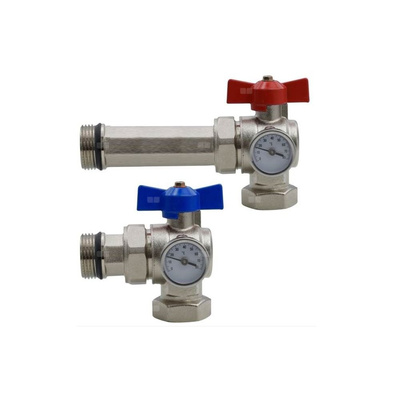 Zawór kulowy ze śrubunkiem z gwintem samouszczelniającym, termometrem i pokrętłem motylkowym, z GW/ GZ