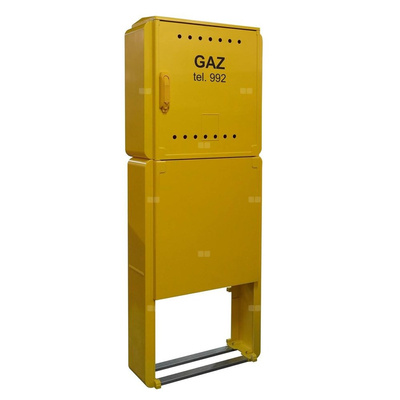 Skrzynka gazowa 600x600x250 wolnostojąca z laminatu + postument + monozłącze, RAL 1021 żółta, PSG, średnie ciśnienie