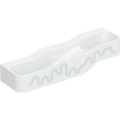 Umywalka GEBERIT Bambini 3-stanowiskowa prostokątna (rynna, elementy dekoracyjne), biała, 1400mm, bez otworu na baterię, bez odpływu przelewowego, półka od ściany