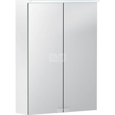Szafka z lustrem Geberit Option Basic z oświetleniem i dwojgiem drzwi: 50x67.7x18cm, Korpus: matowy biały / z powłoką melaminową, Drzwi: lustrzane wewnątrz i z zewnątrz