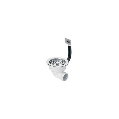 Spust zlewozmywakowy odejście poziome 11/2"x113mm z sitkiem wyciąganym ze stali nierdzewnej, przelew okrągły