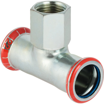 Trójnik GEBERIT Mapress C-Stahl FKM przejściowy 90' stal (ocynk) 88.9 mm x 2'' x 88.9 mm (mufa zaciskowa x GW x mufa zaciskowa)