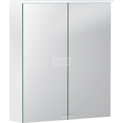 Szafka z lustrem Geberit Option Basic z oświetleniem i dwojgiem drzwi: 60x67.7x18cm, Korpus: matowy biały / z powłoką melaminową, Drzwi: lustrzane wewnątrz i z zewnątrz