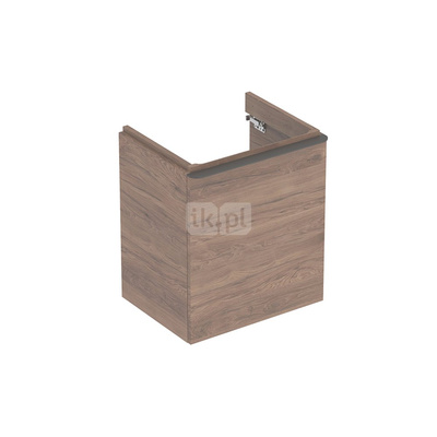 Szafka pod umywalkę Geberit Smyle Square, z jednymi drzwiami: 53.6x61.7x43.3cm, Orzech włoski hickory, Szerokość umywalki=55cm, Drzwi=Zawias po prawej