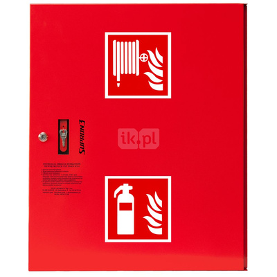 Hydrant DN 52 zawieszany z koszem, 600x500x200 mm, z miejscem na gaśnicę, wąż 15 m, zamek patent, RAL 3000