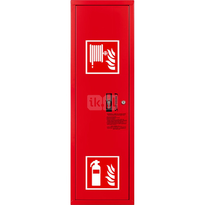 Hydrant DN 25 zawieszany boczny z miejscem na gaśnicę, wąż 20 m, zamek patent, RAL 3000 lewy