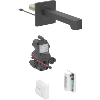Bateria umywalkowa Geberit Brenta, ścienna, zasilanie generatorowe, do podtynkowej skrzynki funkcyjnej, bez mieszacza, L17, czarny mat