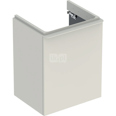 Szafka pod małą umywalkę Geberit Smyle Square, z jednymi drzwiami: 49.2x61.7x40.6cm, Piaskowy szary, Szerokość umywalki=50cm, Drzwi=Zawias po lewej