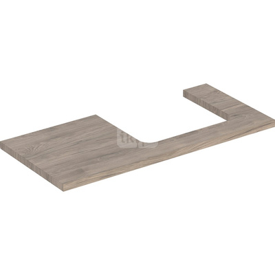 Blat pod umywalkę Geberit ONE z wycięciem, do prostokątnej umywalki nablatowej: B=104.2cm, Orzech włoski hickory, Przekrój=Prawa strona, Melamina, struktura drewna