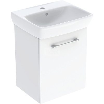 Geberit Selnova Square Zestaw szafki pod umywalkę , B50cm, H64.9cm, T42cm, z jednymi drzwiami, biały, z umywalką kompaktową, z przelewem, z otworem na baterię