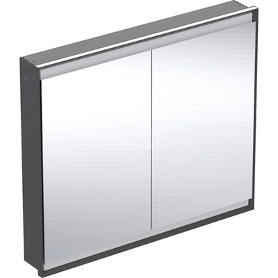 Szafka z lustrem Geberit ONE z ComfortLight i dwojgiem drzwi, montaż podtynkowy, wysokość 90 cm: B=105cm, Czarny mat / Aluminium malowane proszkowo