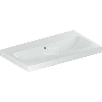 Umywalka GEBERIT iCon Light prostokątna, biała / KeraTect, 750mm, bez otworu na baterię, z odpływem przelewowym, półka od ściany