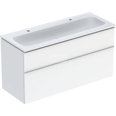 Zestaw umywalki meblowej Geberit iCon, slim rim, z szafką pod umywalkę, z dwoma szufladami i odpływowo-przelewowym do umywalki: B=120cm, Umywalka: biały /KeraTect, Korpus i front: biały / lakierowany na wysoki połysk, Uchwyt: biały / powlekany proszkowo,