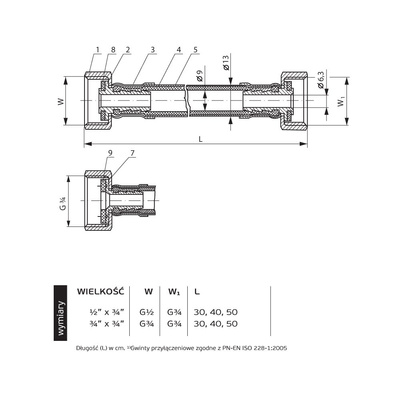 Wąż przyłączeniowy elastyczny PERFEXIM PHA-9125 DN 8, GW x GW, 3/4'' x 3/4'', długość 400 mm