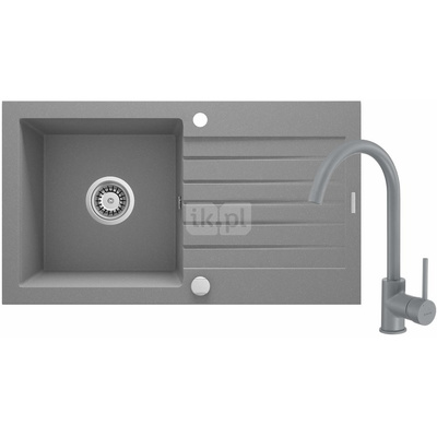 Zlew. zorba szary metalik granit 1k z/o 760x440x160, 3,5" + osprzęt space-saver + bateria milin szara "u"