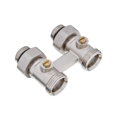 Dwururowy blok kurków, prosty do grzejników stalowych z gwintami zew. PROV