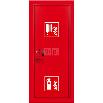 Hydrant DN 33 wnękowy boczny z miejscem na gaśnicę, wąż 30 m, ocynk fasada, zamek patent, RAL 3000 prawy