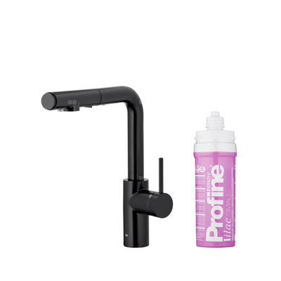 DUERO PURE BASIC PULL-OUT BATERIA KUCHENNA Z FUNKCJĄ FILTRACJI WODY I WYCIĄGANĄ WYLEWKĄ, CZARNA + ZESTAW FILTRUJĄCY PROFINE LILAC S