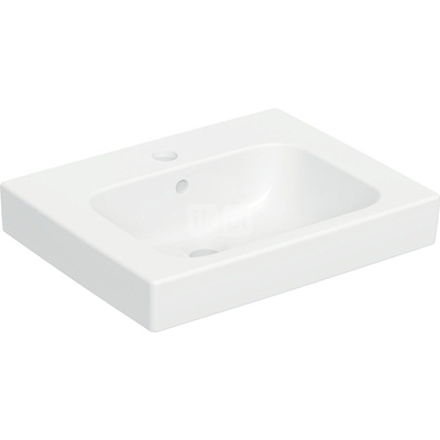 Umywalka GEBERIT Modo prostokątna, biała, 500mm, otwór na baterię na środku, z odpływem przelewowym, półka od ściany