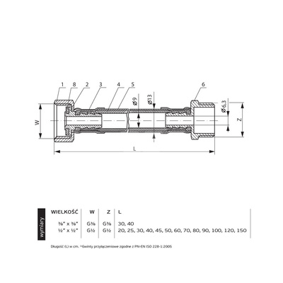 Wąż przyłączeniowy elastyczny PERFEXIM PHA-9105 DN 8, GW x GZ, 1/2'' x 1/2'', długość 600 mm