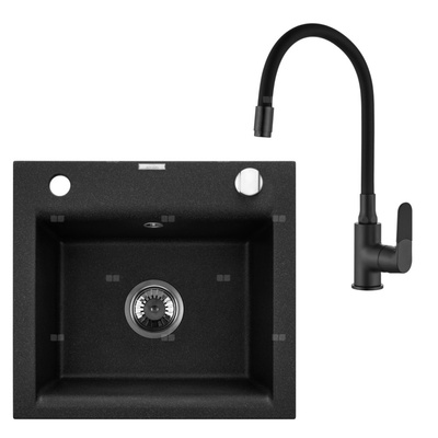 Komplet: zlewozmywak granitowy 1-komorowy Tesalia i bateria zlewozmywakowa Joga Plus czarna