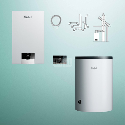 Pakiet - Kocioł gazowy jednofunkcyjny VAILLANT ecoTEC plus VC 30CS/1-5 kondensacyjny wiszący 3.9 - 33.3 kW + RegulatorsensoCOMFORT 720f + Zestaw powietrzno-spalinowy szachtowy + Zasobnik c.w.uVIH R 150/6 B